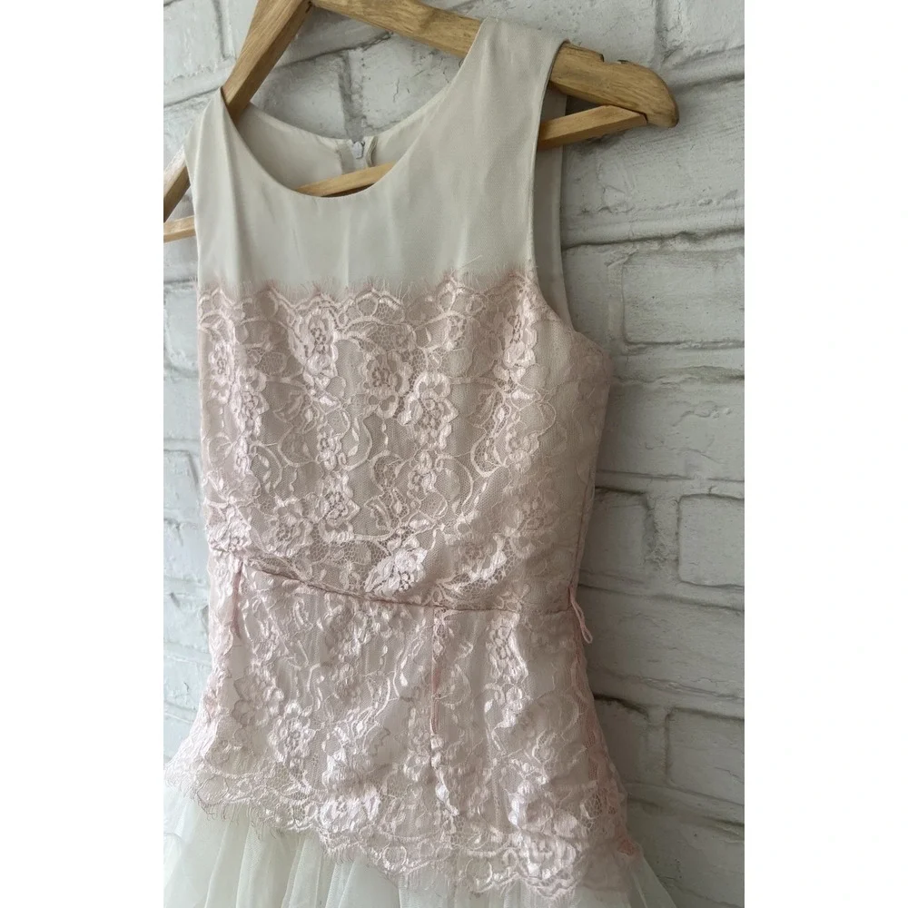 Chantilly Place Girls Size 14 Dress Pink Lace Drop Waist Tulle Formal Pageant